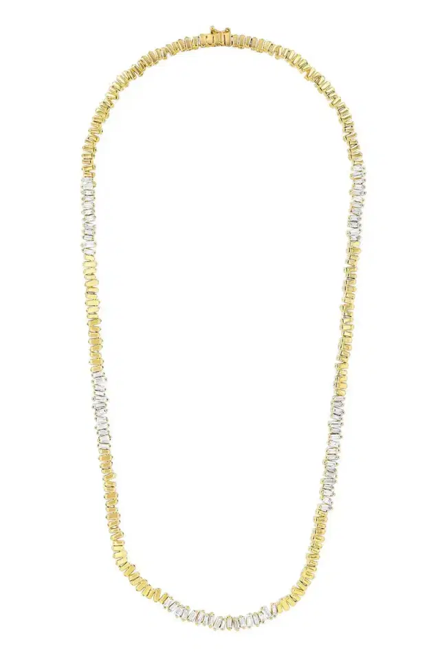 Half and Half Diamond Station Necklace