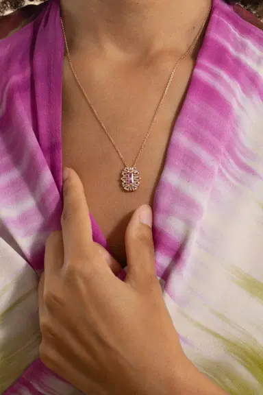 Suzanne Kalan Pink Sapphire Diamond Spark Pendant Necklace | Thumbnail 2