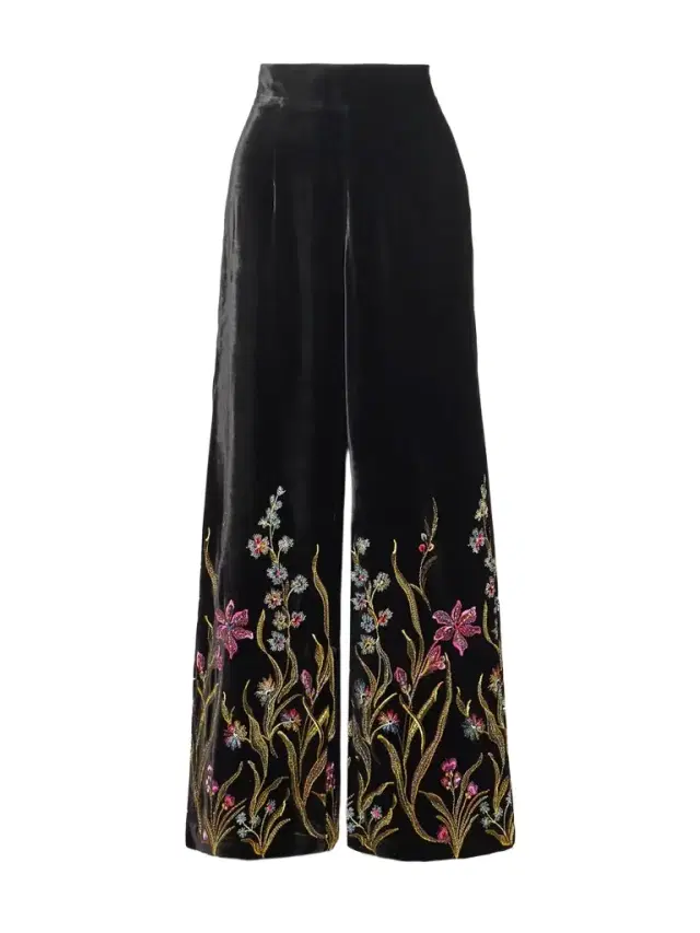 Cipro Embroidered Velvet Straight-leg Pants
