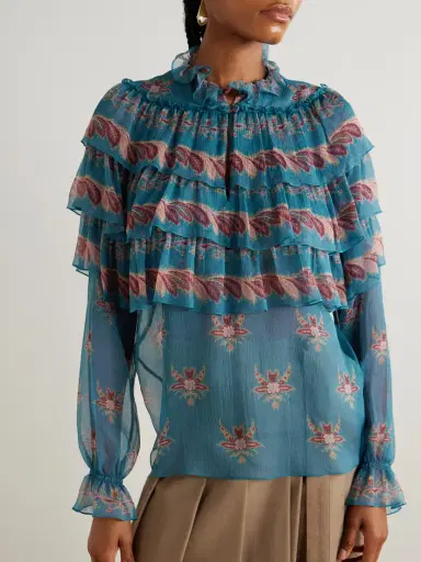 Etro Ruffled Tiered Printed Silk-chiffon Blouse | Thumbnail 3