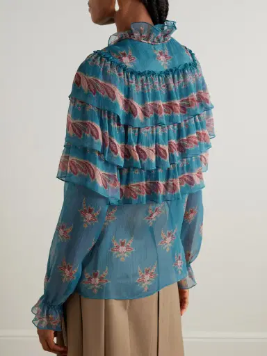 Etro Ruffled Tiered Printed Silk-chiffon Blouse | Thumbnail 4