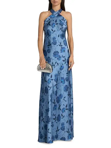 SACHIN & BABI Women's Laurant Floral Satin Halter Gown | Thumbnail 3 SACHIN & BABI Women's Laurant Floral Satin Halter Gown | Thumbnail 3