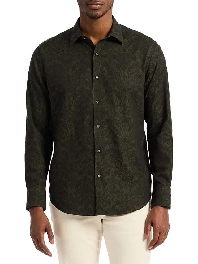 Men's Highland Stretch Cotton Long-Sleeve Shirt - Olive