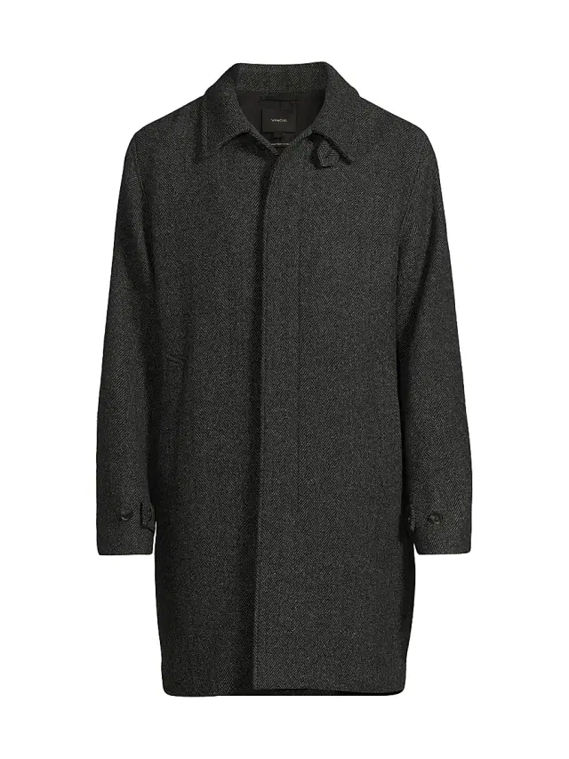 Vince Men's Balmacaan Classic-Fit Herringbone Wool-Blend Top Coat - Charcoal