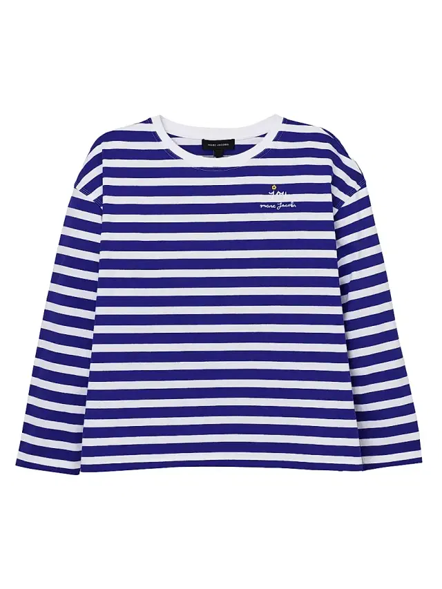 Women's Daisy Striped Cotton Oversized T-Shirt - Pansy White