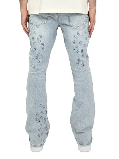 Purple Brand Men's Embossed Stretch-Cotton Flared Jeans - Light Indigo - Size 40 | Thumbnail 2