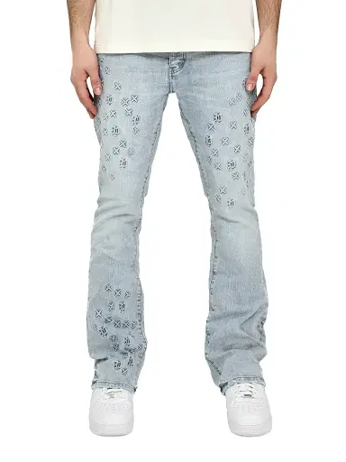 Purple Brand Men's Embossed Stretch-Cotton Flared Jeans - Light Indigo - Size 40 | Thumbnail 1