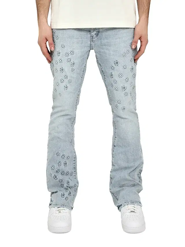 Men's Embossed Stretch-Cotton Flared Jeans - Light Indigo
