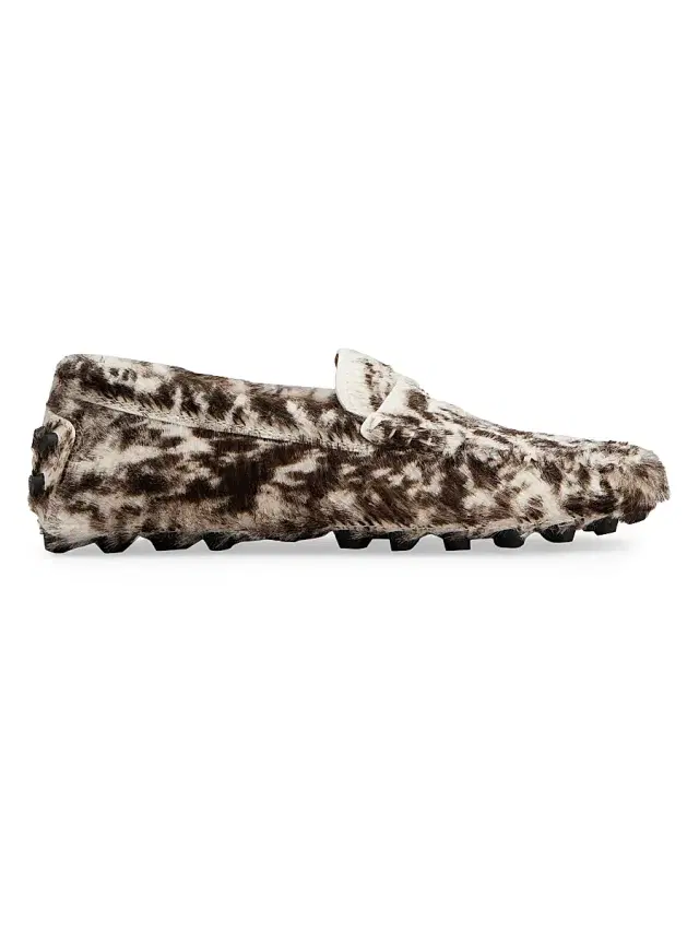 Tod's Women's Gommino Bubble Printed Pony Hair Driving Loafers - Bianco