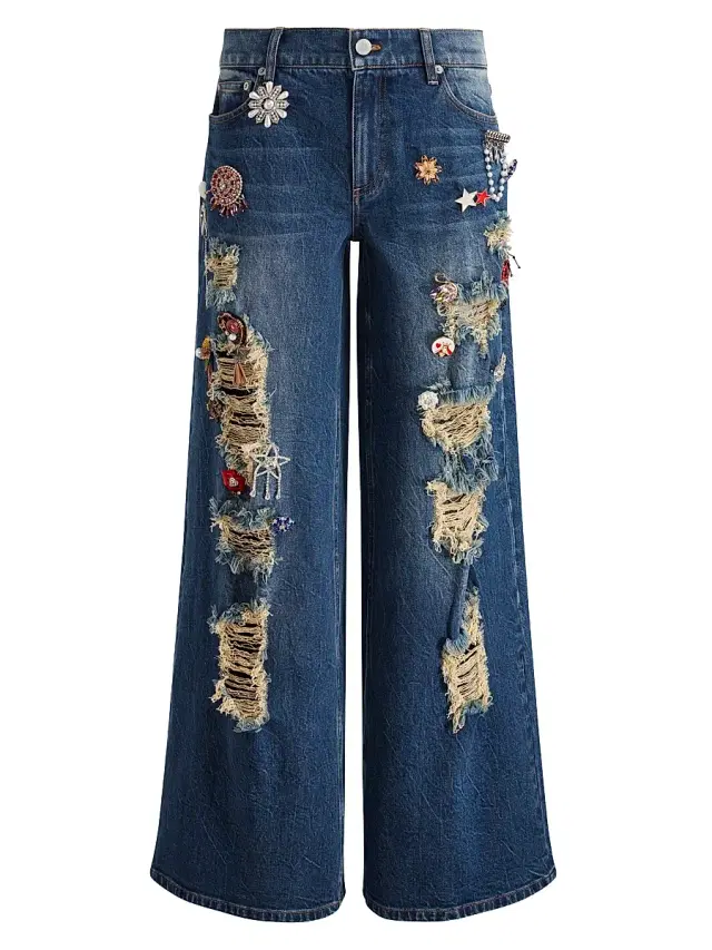 ALICE + OLIVIA Women's Harper Distressed & Embellished Baggy Jeans - Cambria Vintage