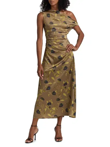Staud Women's Phare Asymmetric Floral Silk Midi-Dress | Thumbnail 2