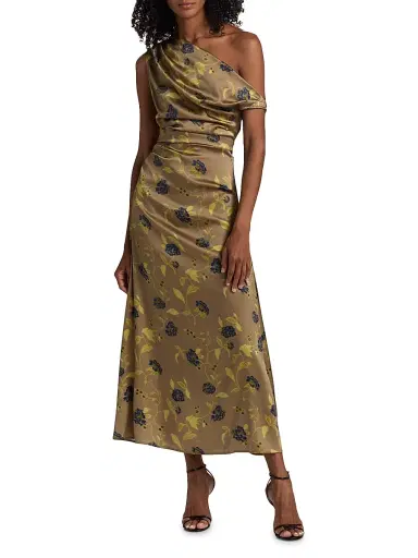 Staud Women's Phare Asymmetric Floral Silk Midi-Dress | Thumbnail 3