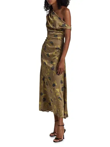 Staud Women's Phare Asymmetric Floral Silk Midi-Dress | Thumbnail 4