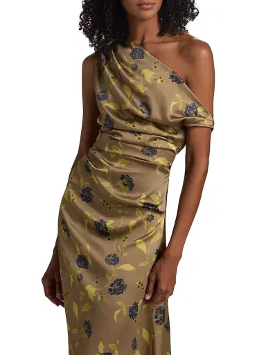 Staud Women's Phare Asymmetric Floral Silk Midi-Dress | Thumbnail 6