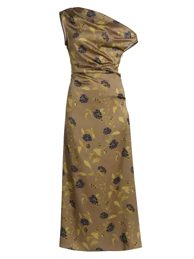 Staud Women's Phare Asymmetric Floral Silk Midi-Dress | Thumbnail 1