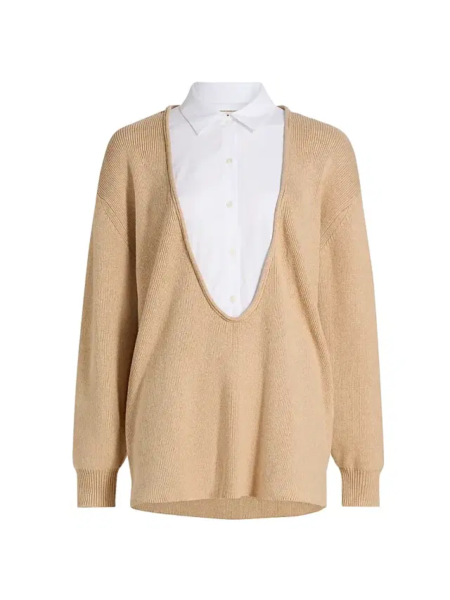 Staud Women's Coast Relaxed-Fit Bib Collar Sweater - Wheat White