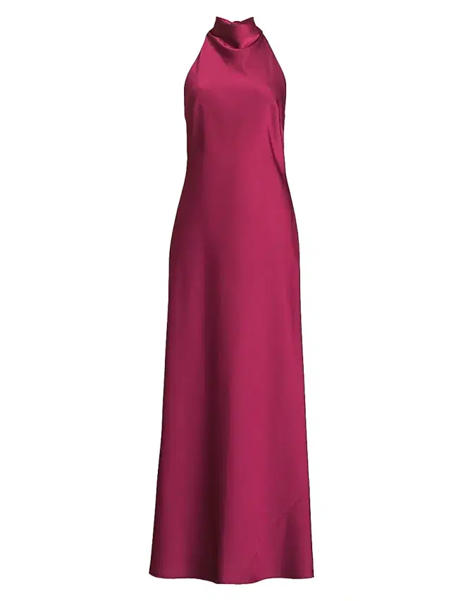 Women's Satin Halter A-Line Gown - Meritage