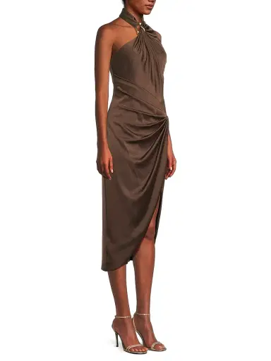 Aidan Mattox Women's Satin Draped Asymmetric Cocktail Dress - Espresso | Thumbnail 4