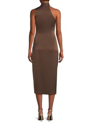 Aidan Mattox Women's Satin Draped Asymmetric Cocktail Dress - Espresso | Thumbnail 5