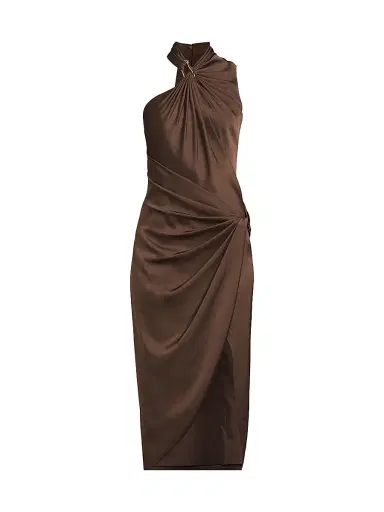 Aidan Mattox Women's Satin Draped Asymmetric Cocktail Dress - Espresso | Thumbnail 1