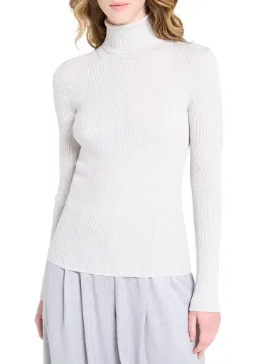 TWP Women's Rib-Knit Wool Turtleneck - White Heather Grey - Size XL | Thumbnail 3 TWP Women's Rib-Knit Wool Turtleneck - White Heather Grey - Size XL | Thumbnail 3