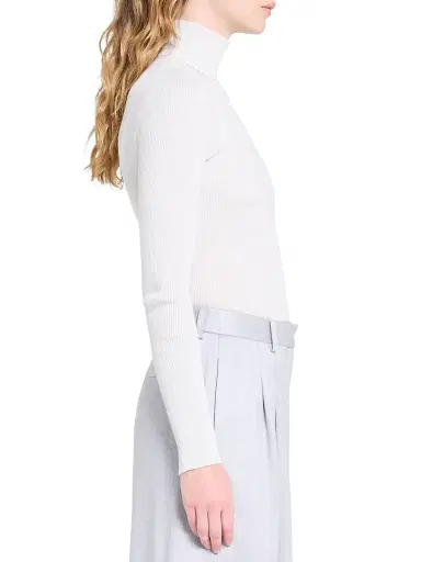 TWP Women's Rib-Knit Wool Turtleneck - White Heather Grey - Size XL | Thumbnail 4 TWP Women's Rib-Knit Wool Turtleneck - White Heather Grey - Size XL | Thumbnail 4