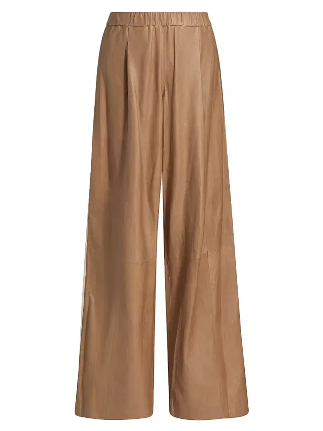 Women's Eva Tux Leather Wide-Leg Pants - Kelp Bone