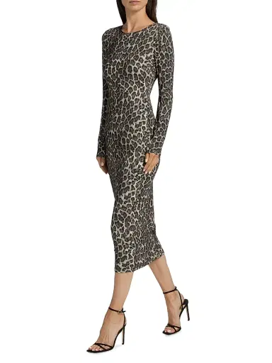 Milly Women's Leopard Print Jersey Midi-Dress - Grey Multi | Thumbnail 2