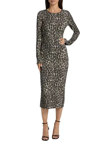 Milly Women's Leopard Print Jersey Midi-Dress - Grey Multi | Thumbnail 3