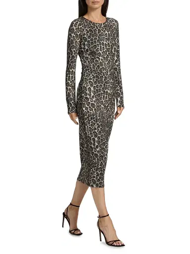 Milly Women's Leopard Print Jersey Midi-Dress - Grey Multi | Thumbnail 4