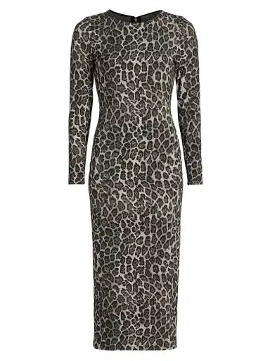Milly Women's Leopard Print Jersey Midi-Dress - Grey Multi | Thumbnail 1