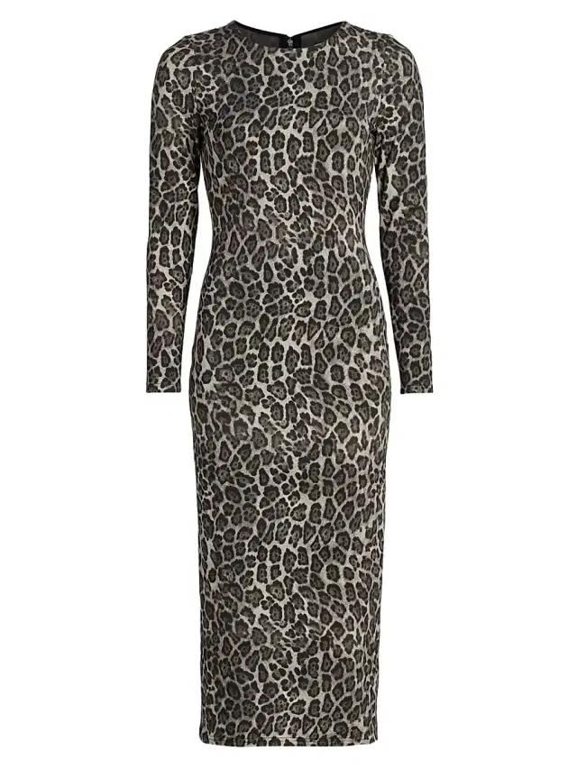Milly Women's Leopard Print Jersey Midi-Dress - Grey Multi