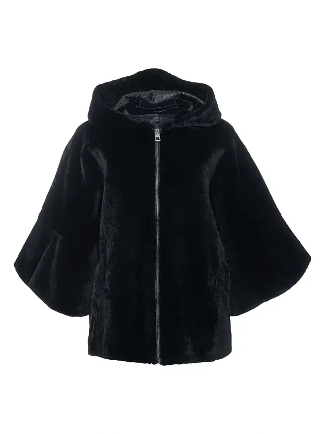 Gorski Women's Shearling Lamb Zip Jacket with Cropped Sleeves - Black