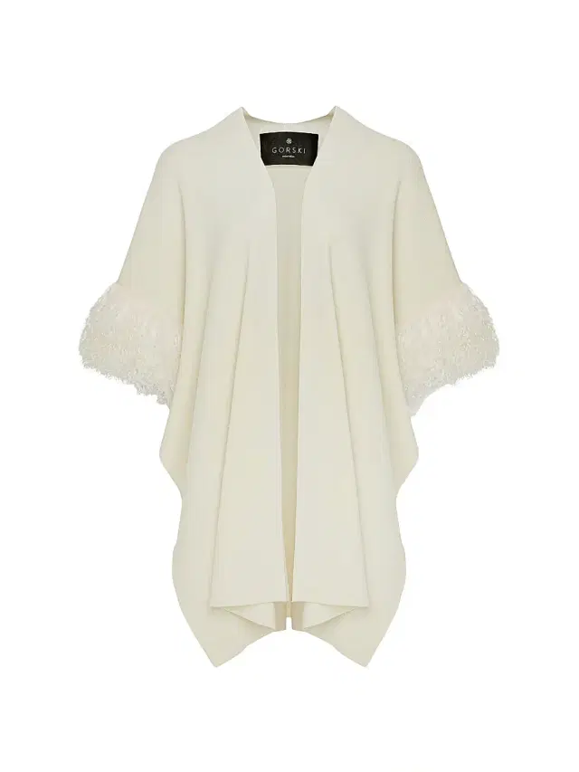 Gorski Women's Knit Vest with Select Mongolian Shearling Lamb Trim - Ivory