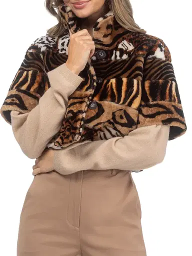 Gorski Women's Merino Shearling Lamb Bolero - Africa Print - Size Large | Thumbnail 2 Gorski Women's Merino Shearling Lamb Bolero - Africa Print - Size Large | Thumbnail 2