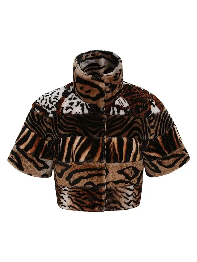 Gorski Women's Merino Shearling Lamb Bolero - Africa Print - Size Large
