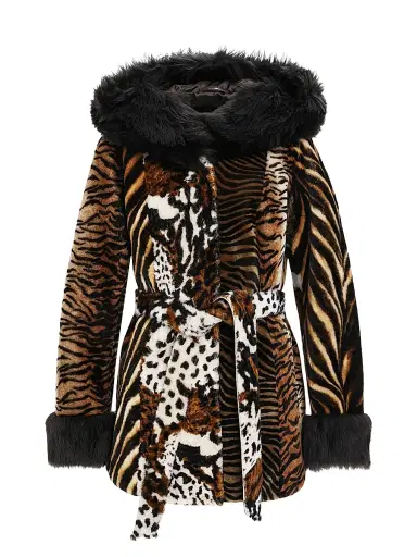 Gorski Women's Shearling Lamb Parka with Merinillo Shearling Lamb Hood Trim and Cuffs, Belt - Africa Print - Size XL | Thumbnail 1 Gorski Women's Shearling Lamb Parka with Merinillo Shearling Lamb Hood Trim and Cuffs, Belt - Africa Print - Size XL | Thumbnail 1