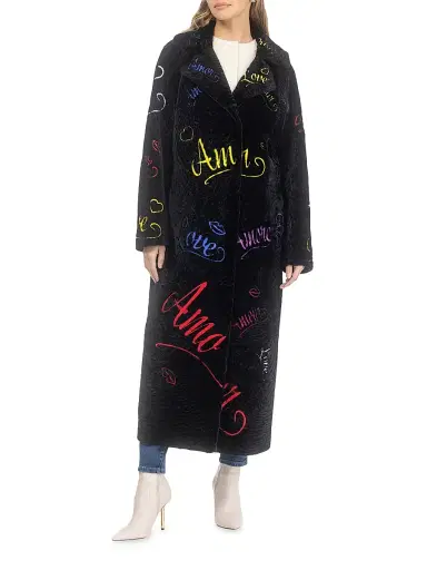 Gorski Women's Select Shearling Lamb Embroidered Love Coat - Black | Thumbnail 2