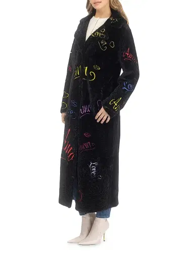 Gorski Women's Select Shearling Lamb Embroidered Love Coat - Black | Thumbnail 3