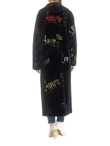 Gorski Women's Select Shearling Lamb Embroidered Love Coat - Black | Thumbnail 4