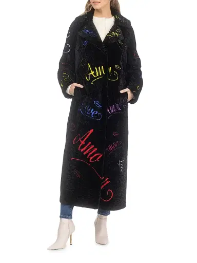 Gorski Women's Select Shearling Lamb Embroidered Love Coat - Black | Thumbnail 5