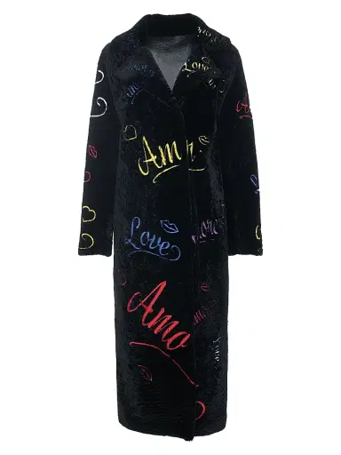 Gorski Women's Select Shearling Lamb Embroidered Love Coat - Black | Thumbnail 1