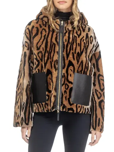 Gorski Women's Reversible Select Shearling Lamb Hooded Jacket - Ocelo Print - Size Large | Thumbnail 2 Gorski Women's Reversible Select Shearling Lamb Hooded Jacket - Ocelo Print - Size Large | Thumbnail 2