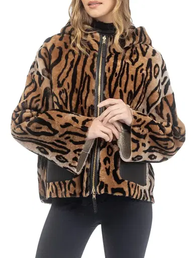 Gorski Women's Reversible Select Shearling Lamb Hooded Jacket - Ocelo Print - Size Large | Thumbnail 3 Gorski Women's Reversible Select Shearling Lamb Hooded Jacket - Ocelo Print - Size Large | Thumbnail 3