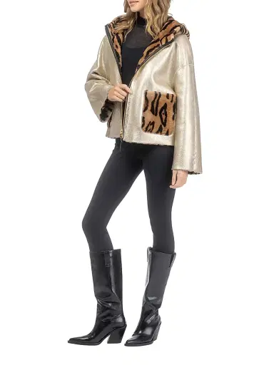 Gorski Women's Reversible Select Shearling Lamb Hooded Jacket - Ocelo Print - Size Large | Thumbnail 5 Gorski Women's Reversible Select Shearling Lamb Hooded Jacket - Ocelo Print - Size Large | Thumbnail 5