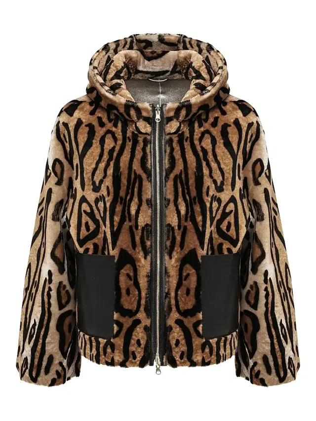Gorski Women's Reversible Select Shearling Lamb Hooded Jacket - Ocelo Print - Size Large