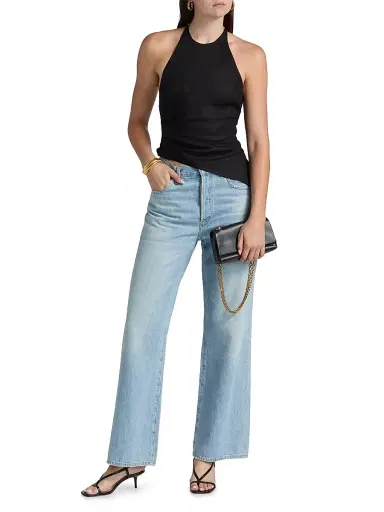 Reformation Women's Reese Linen Asymmetric Halter Top - Black - Size 12 | Thumbnail 2