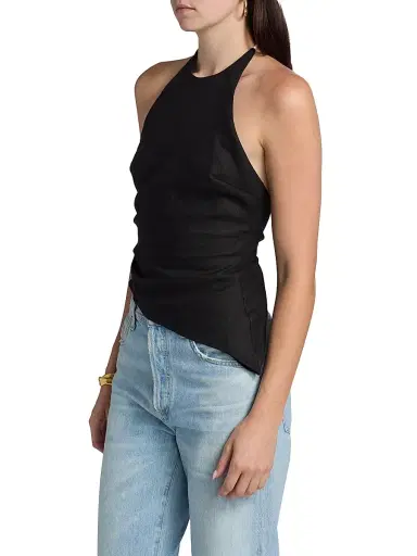 Reformation Women's Reese Linen Asymmetric Halter Top - Black - Size 12 | Thumbnail 4