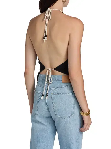 Reformation Women's Reese Linen Asymmetric Halter Top - Black - Size 12 | Thumbnail 5