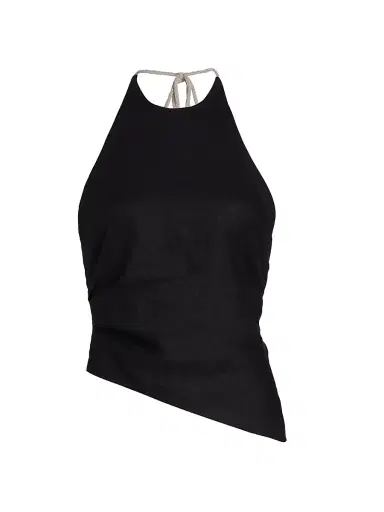 Reformation Women's Reese Linen Asymmetric Halter Top - Black - Size 12 | Thumbnail 1